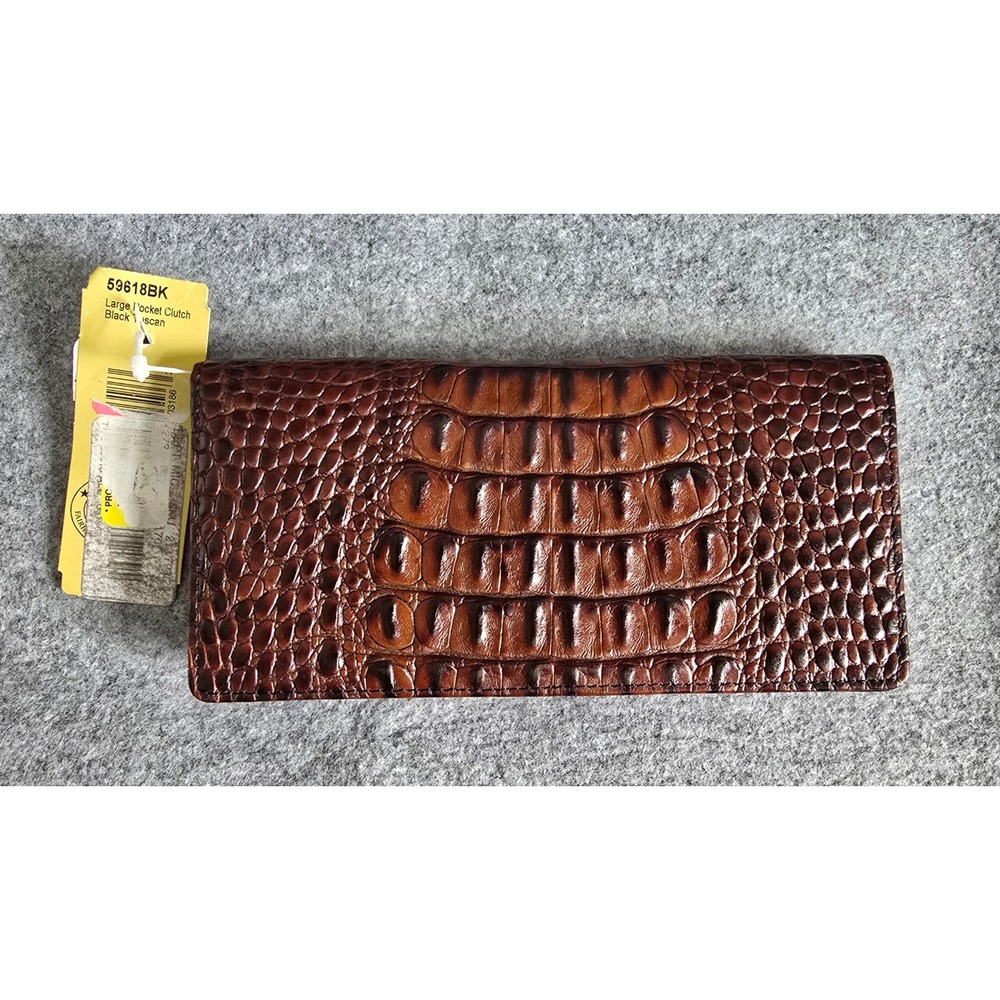 NWT Vintage Brahmin Large Pocket Clutch Black Brown Tuscan Collection 59618BK